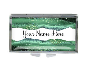 Custom Name Cute Pill Holder - PILB193E - variation image, front view to show the design details, by terlis designs.
