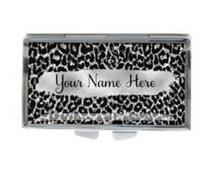 Custom Name Cute pill dispenser - PILB454D - variation image, front view to show the design details, by terlis designs.