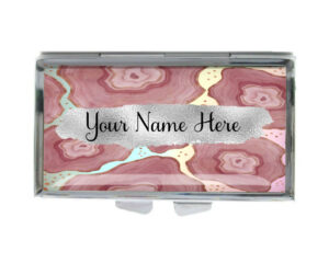Custom Name Daily Pill Container - PILB201D - variation image, front view to show the design details, by terlis designs.