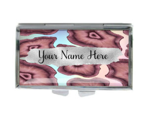 Custom Name Daily Pill Container - PILB201E - variation image, front view to show the design details, by terlis designs.