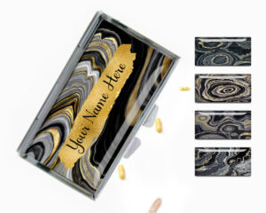Custom Name Portable Pill Holder - PILB195 - Main Image, front view to show the design details, by terlis designs.