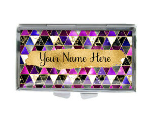 Custom Name Small Pill Container - PILB204A - variation image, front view to show the design details, by terlis designs.