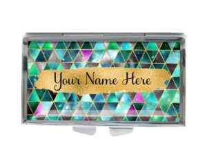 Custom Name Small Pill Container - PILB204B - variation image, front view to show the design details, by terlis designs.