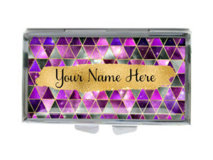 Custom Name Small Pill Container - PILB204C - variation image, front view to show the design details, by terlis designs.