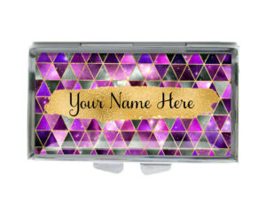 Custom Name Small Pill Container - PILB204C - variation image, front view to show the design details, by terlis designs.