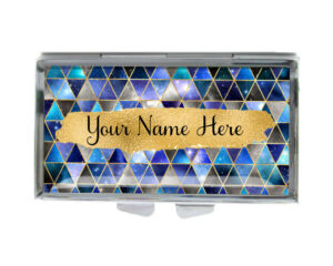 Custom Name Small Pill Container - PILB204D - variation image, front view to show the design details, by terlis designs.