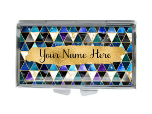 Custom Name Small Pill Container - PILB204E - variation image, front view to show the design details, by terlis designs.