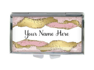 Custom Name Small Pill Holder - PILB192D - variation image, front view to show the design details, by terlis designs.