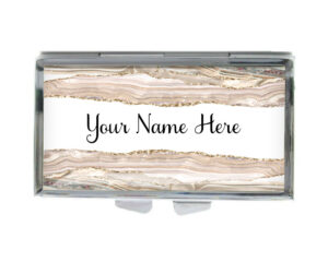 Custom Name Small Pill Holder - PILB192E - variation image, front view to show the design details, by terlis designs.