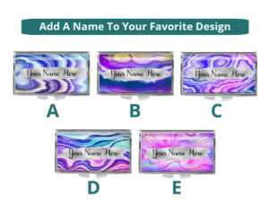 Custom Name Travel Pill Container - PILB200, front view to show the design choices with an option to personalize with a name.