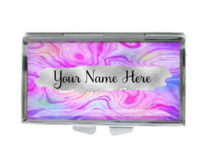 Custom Name Travel Pill Container - PILB200E - variation image, front view to show the design details, by terlis designs.