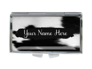 Custom Name Travel pill dispenser - PILB449A - variation image, front view to show the design details, by terlis designs.