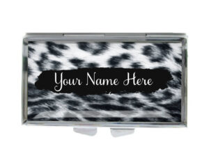 Custom Name Travel pill dispenser - PILB449C - variation image, front view to show the design details, by terlis designs.