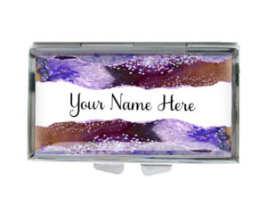 Custom Name Vitamin Pill Holder - PILB190C - variation image, front view to show the design details, by terlis designs.