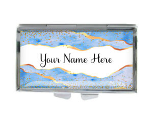 Custom Name Vitamin Pill Holder - PILB190D - variation image, front view to show the design details, by terlis designs.