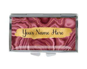 Custom Name Weekly Pill Container - PILB199E - variation image, front view to show the design details, by terlis designs.