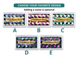 Custom Name credit card case - BUS205 - Design Choices, front view to show the available design choices.