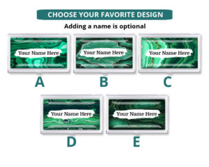 Custom Name decorative business card holder - BUS196 - Design Choices, front view to show the available design choices.