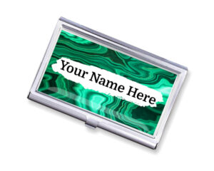 Custom Name decorative business card holder - BUS196A - Main image, front view to show the design details, by terlis designs.