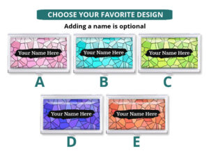 Custom Name decorative credit card holder - BUS469 - Design Choices, front view to show the available design choices.