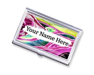 Custom Name metal business card holder - BUS194A - Main image, front view to show the design details, by terlis designs.