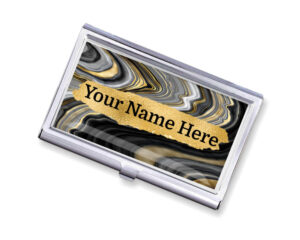 Custom Name personalized business card holder - BUS195A - Main image, front view to show the design details, by terlis designs.