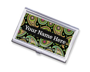 Custom Name personalized credit card holder - BUS465A - Main image, front view to show the design details, by terlis designs.