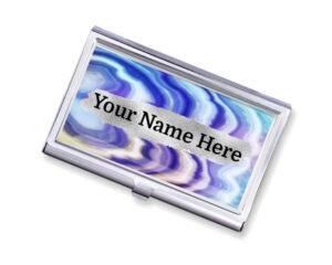 Custom Name pocket credit card case - BUS200A - Main image, front view to show the design details, by terlis designs.