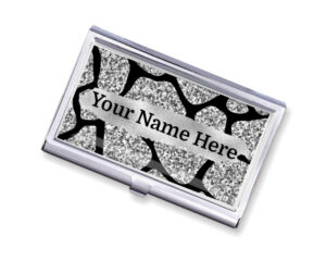 Custom Name pocket credit card holder - BUS453A - Main image, front view to show the design details, by terlis designs.