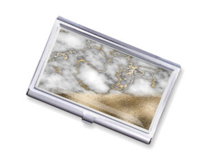 Custom Name silver business card case - BUS427A - Variation Image, front view to show the design details, by terlis designs.