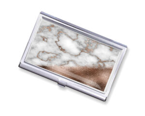 Custom Name silver business card case - BUS427B - Variation Image, front view to show the design details, by terlis designs.