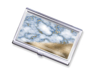 Custom Name silver business card case - BUS427C - Variation Image, front view to show the design details, by terlis designs.