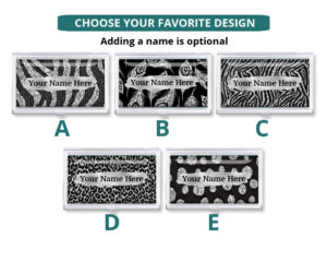Custom Name silver credit card holder - BUS454 - Design Choices, front view to show the available design choices.