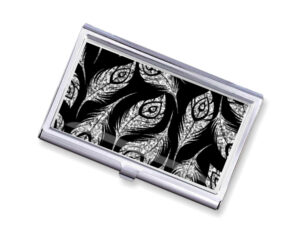 Custom Name silver credit card holder - BUS454B - Variation Image, front view to show the design details, by terlis designs.