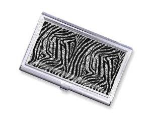 Custom Name silver credit card holder - BUS454C - Variation Image, front view to show the design details, by terlis designs.