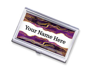 Custom Name travel business card holder - BUS191A - Main image, front view to show the design details, by terlis designs.