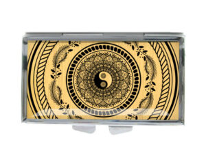 Yin Yang Discreet Pill Container - PILB418B3C - variation image, front view to show the design details, by terlis designs.