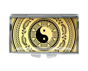 Yin Yang Discreet Pill Container - PILB418G3A - variation image, front view to show the design details, by terlis designs.