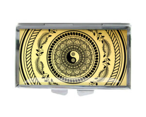 Yin Yang Discreet Pill Container - PILB418G3C - variation image, front view to show the design details, by terlis designs.
