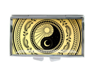 Yin Yang Discreet Pill Container - PILB418G3D - variation image, front view to show the design details, by terlis designs.