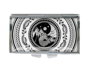 Yin Yang Discreet Pill Container - PILB418S3E - variation image, front view to show the design details, by terlis designs.
