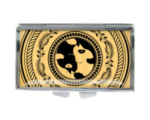 Yin Yang Metal Pill Container - PILB418B1B - variation image, front view to show the design details, by terlis designs.