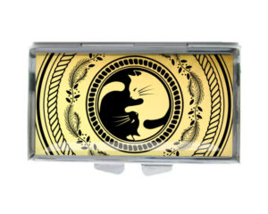 Yin Yang Metal Pill Container - PILB418G1A - variation image, front view to show the design details, by terlis designs.