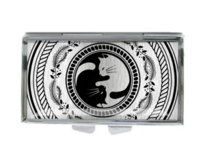 Yin Yang Metal Pill Container - PILB418S1A - variation image, front view to show the design details, by terlis designs.