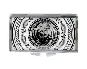 Yin Yang Metal Pill Container - PILB418S1E - variation image, front view to show the design details, by terlis designs.