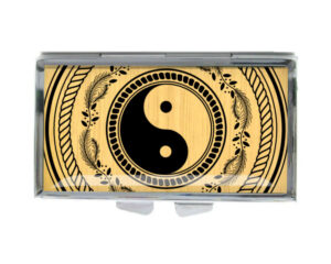 Yin Yang Portable Pill Container - PILB418B2D - variation image, front view to show the design details, by terlis designs.