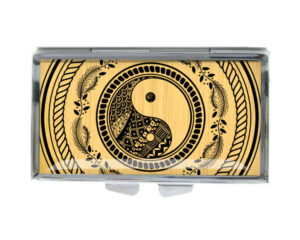 Yin Yang Portable Pill Container - PILB418B2E - variation image, front view to show the design details, by terlis designs.