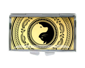 Yin Yang Portable Pill Container - PILB418G2B - variation image, front view to show the design details, by terlis designs.