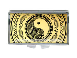 Yin Yang Portable Pill Container - PILB418G2E - variation image, front view to show the design details, by terlis designs.