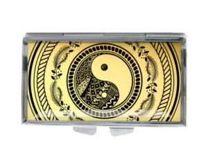 Yin Yang Portable Pill Container - PILB418G2E - variation image, front view to show the design details, by terlis designs.